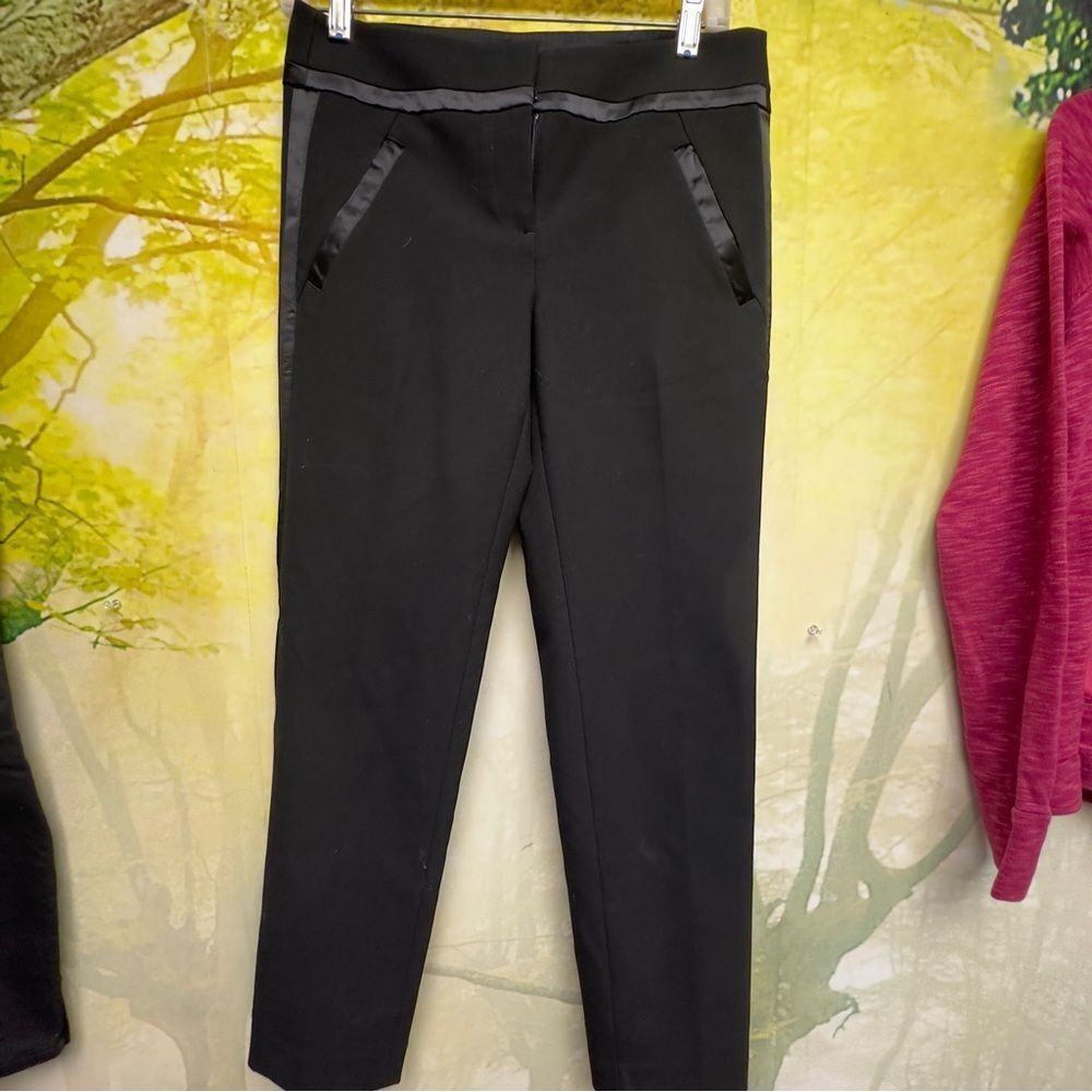 LOFT Black Tuxedo Dress Pants Marisa Fit Satin Trim Ankle Trousers Womens Size 0